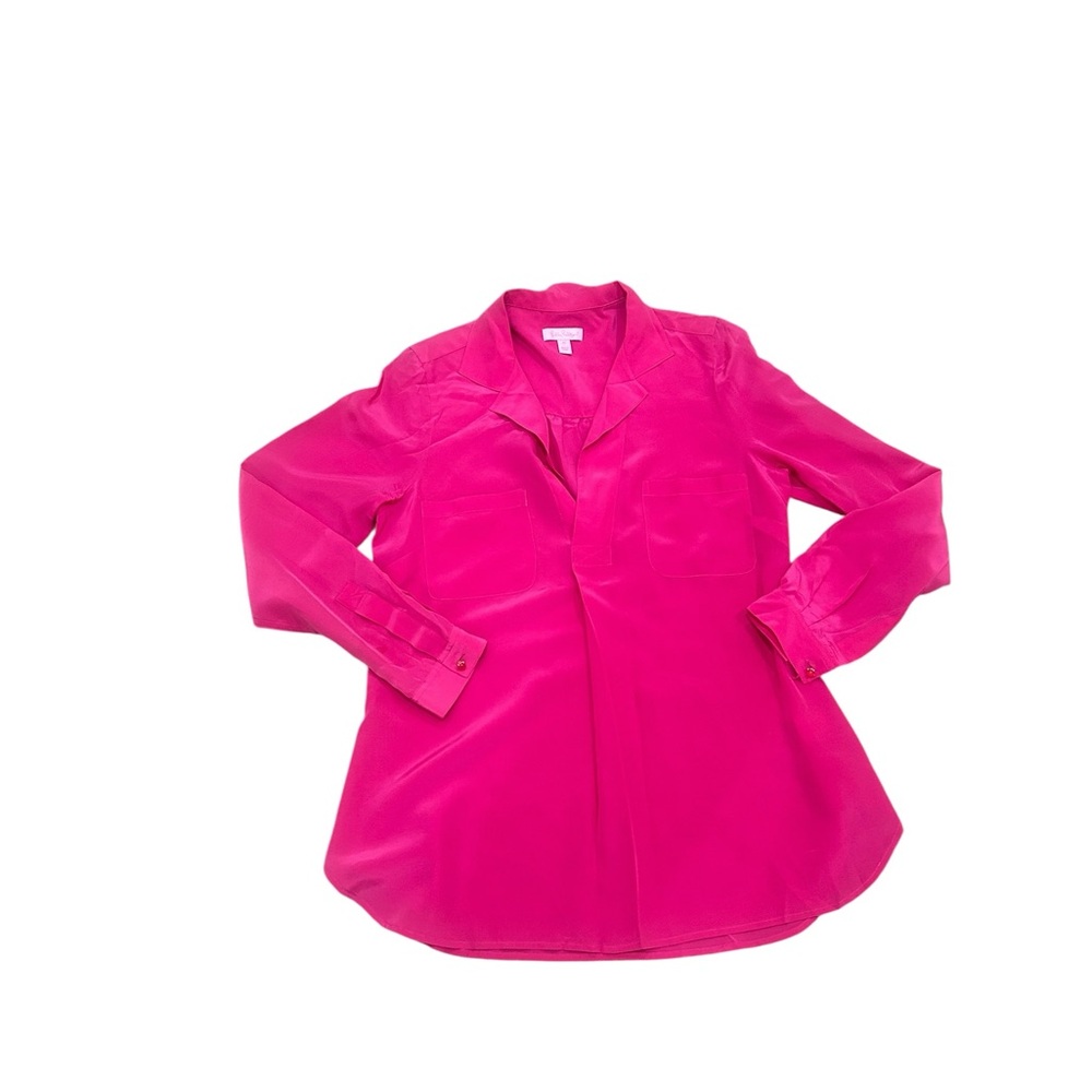 Lilly Pulitzer 100% silk Fuchsia pink split neck Blouse size medium - Picture 2 of 8
